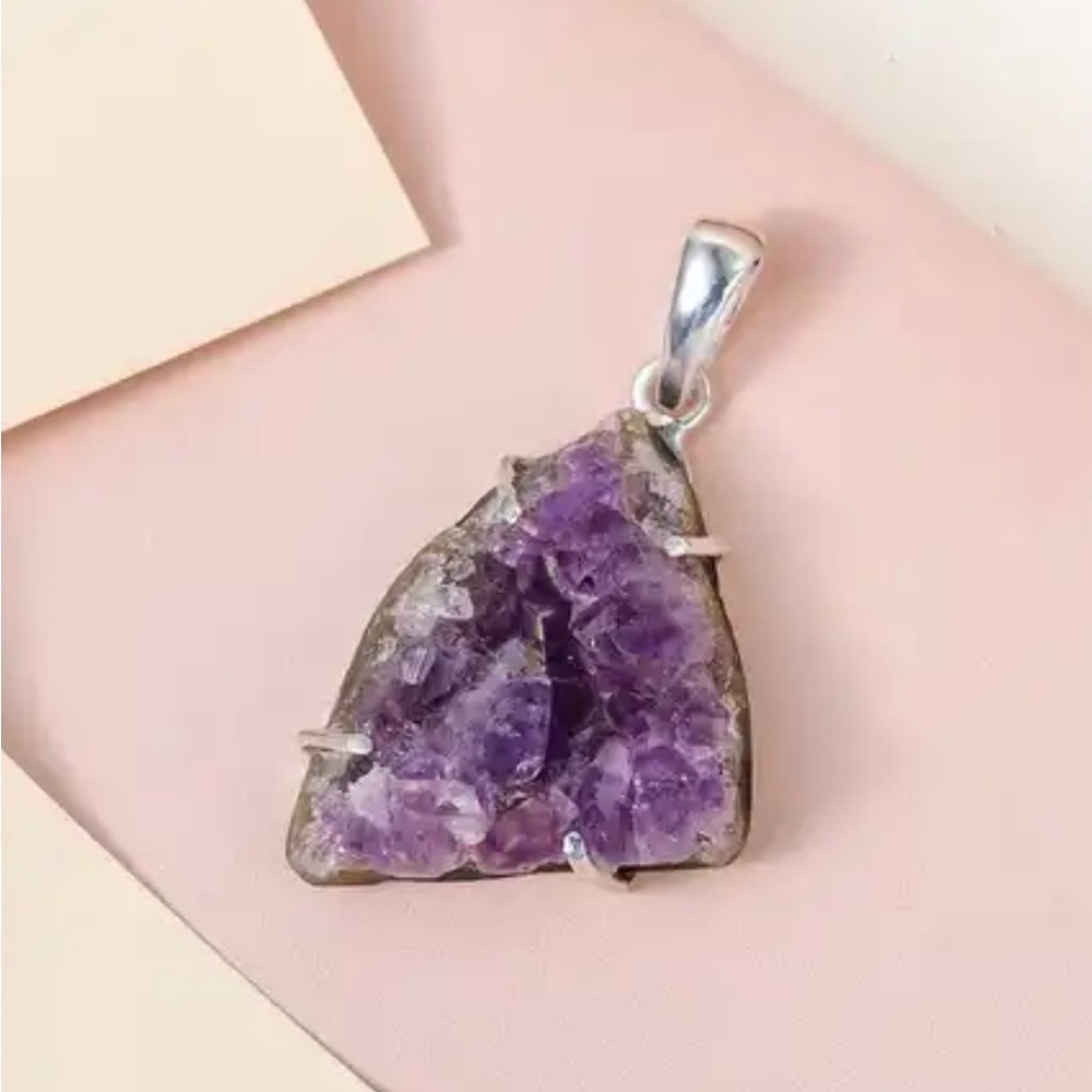CLOSEOUT Artisan Crafted Geode Amethyst Pendant in Sterling Silver.  NWT